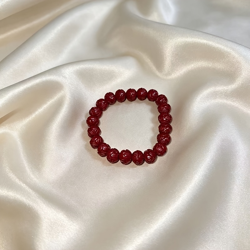 Bohemian Lotus-Shaped Cinnabar Bracelet, Elegant Gift
